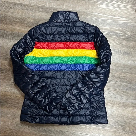 Primary Unisex Puffer Jacket - Navy with Rainbow Stripes - Picture 6 of 6